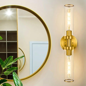 Bathroom Light Fixtures Over Mirror, 18 Inch Elegant 2-Light Modern Sconces Wall Lighting Vanity Lights, Clear Glass And Brushed