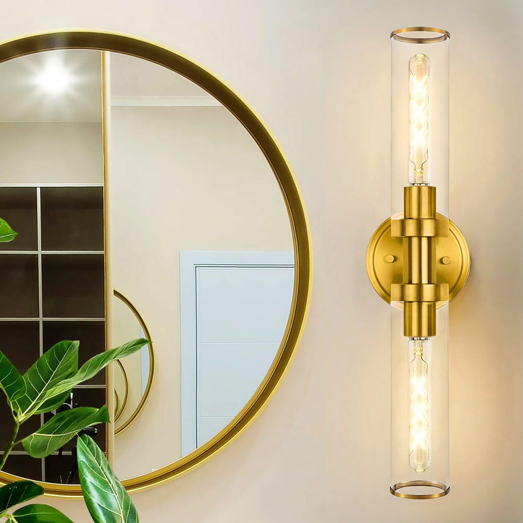Bathroom Light Fixtures Over Mirror, 18 Inch Elegant 2-Light Modern Sconces Wall Lighting Vanity Lights, Clear Glass And Brushed