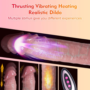 Thrusting Dildo Vibrator Sex Toys - Adult Toys Suction Cup Silicone Dildo Penis Vibrator with 7 Thrusting & 7 Vibrating Heating