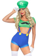 3 Pc Gamer Sidekick, Includes Character Crop Top, Suspender Shorts With Icon Accents, And Hat.