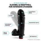 Thick Cock With Balls And Amp Vibration Dildo, Black, 10 Inch