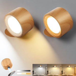 Auderwin Led Wall Lights Set Of 2 Battery Operated Rechargeable Wall Sconces, 3 Color Temperatures & Dimmable, 360 Rotation Magn