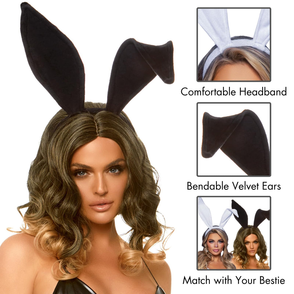 Leg Avenue Bendable velvet bunny ears. Black Color