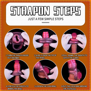 Penis Sleeve for Small Size Animal Cock Sleeve Girth Extension Sex Toys for Men, Pink Silicone Penis Ring Delay Ejaculation Enha