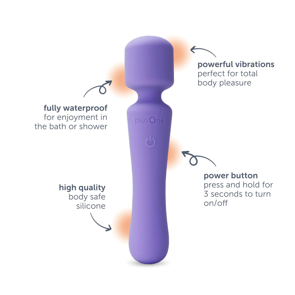 plusOne Wand Vibrator for Solo or Partner Play, Muscle Relaxation, Sex Toy Made of Body-Safe Silicone, Waterproof, Rechargeable,