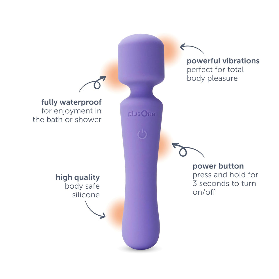 plusOne Wand Vibrator for Solo or Partner Play, Muscle Relaxation, Sex Toy Made of Body-Safe Silicone, Waterproof, Rechargeable,