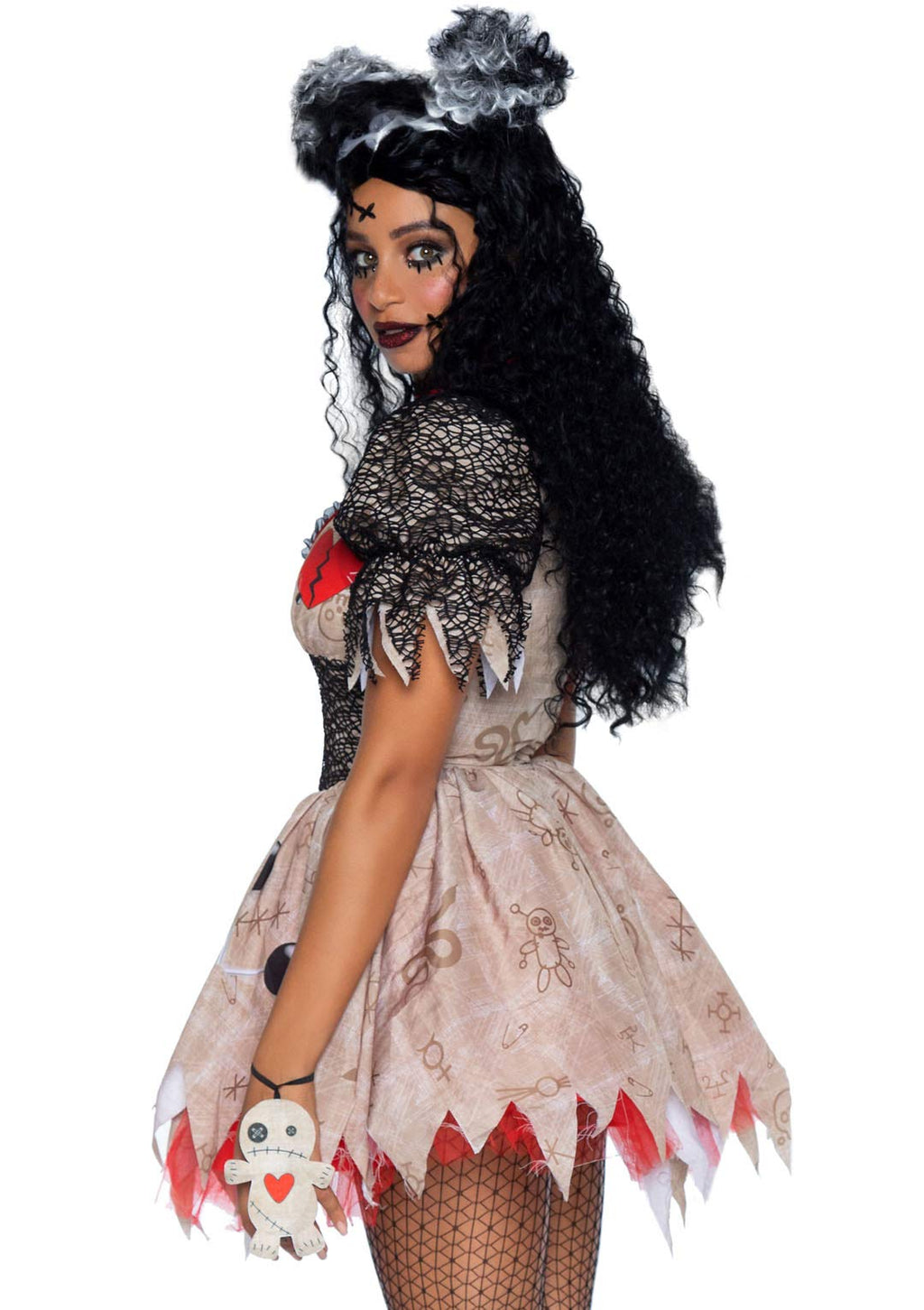 3 Pc Deadly Voodoo Doll, Includes Printed Dress With Net And Stitch Accents, Heart Choker, And Doll Bracelet.