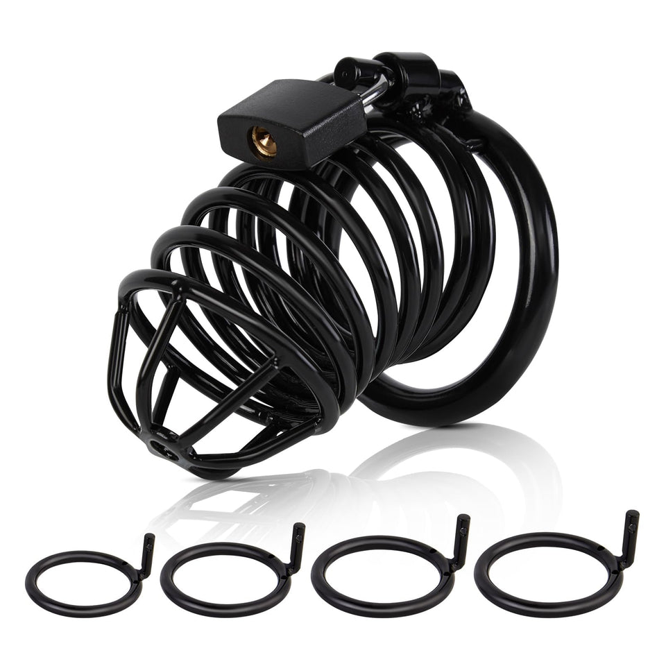 Male Cock Cage Chastity Device - Chastity Cage with 4 Active Rings Adult Sex Toy for Men Penis Exercise | Key and Lock Included