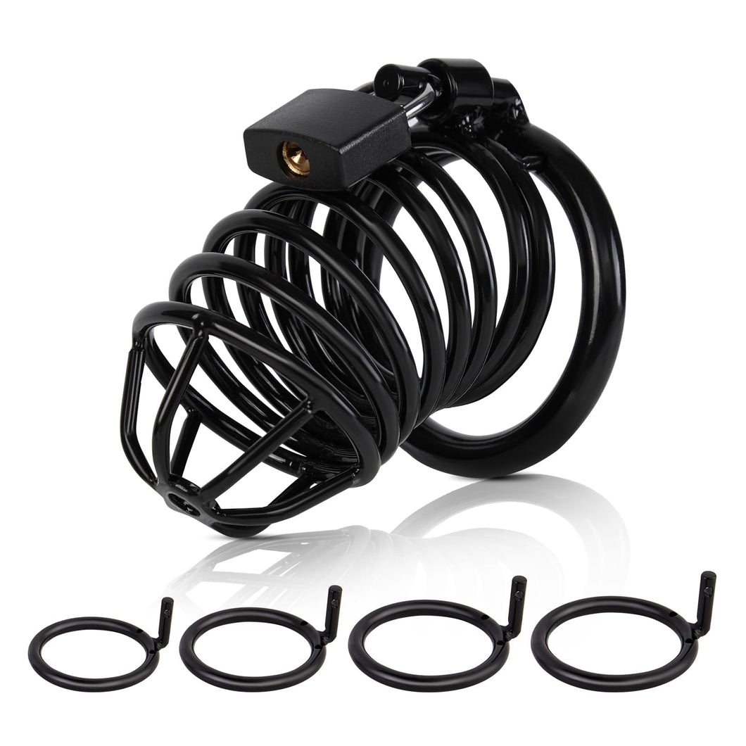 Male Cock Cage Chastity Device - Chastity Cage with 4 Active Rings Adult Sex Toy for Men Penis Exercise | Key and Lock Included