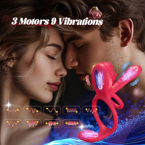 Vibrating Cock Ring Penis Sleeve with Rose Clitoral Stimulator, Penis Ring Vibrator Couples Adult Sex Toys for Men Women, Penis