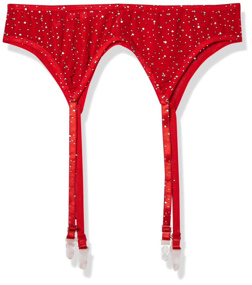 Rhinestone Garter Belt. - O/S / Red