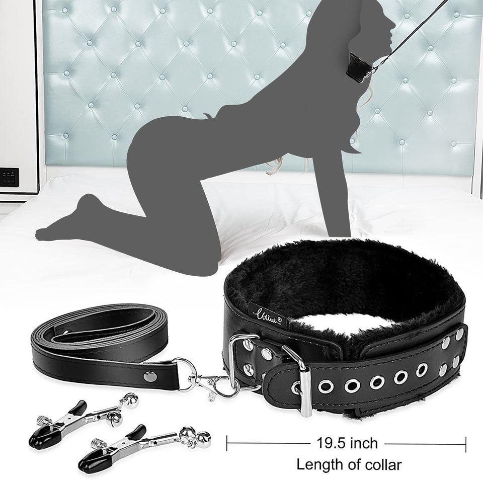 BDSM Bondage Restraints Sex Toys - Adjustable Soft Leather Handcuffs Ankle Cuffs Adult Toy, Furniture Restraint Kit for Men Wome