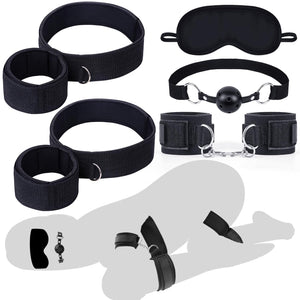 BDSM Bondage Restraints Couples Sex Toys, Sex Toys Wrist to Thigh Ankle Cuffs BDSM Kit Removable, BDSM Toys Ball Gag Blindfold S