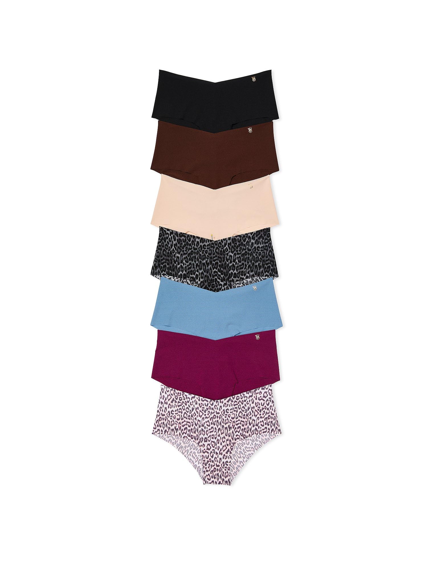 Victorias Secret Womens No Show Cheeky Underwear, Minimal Coverage Panties for Women, Multi Pack, Cheetah & Solids Mix (XS)