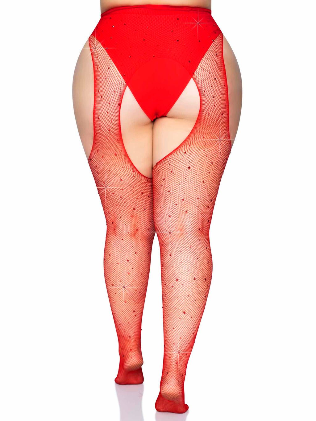 Leg Avenue Crystalized fishnet suspender Red Color