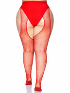 Leg Avenue Crystalized fishnet suspender Red Color