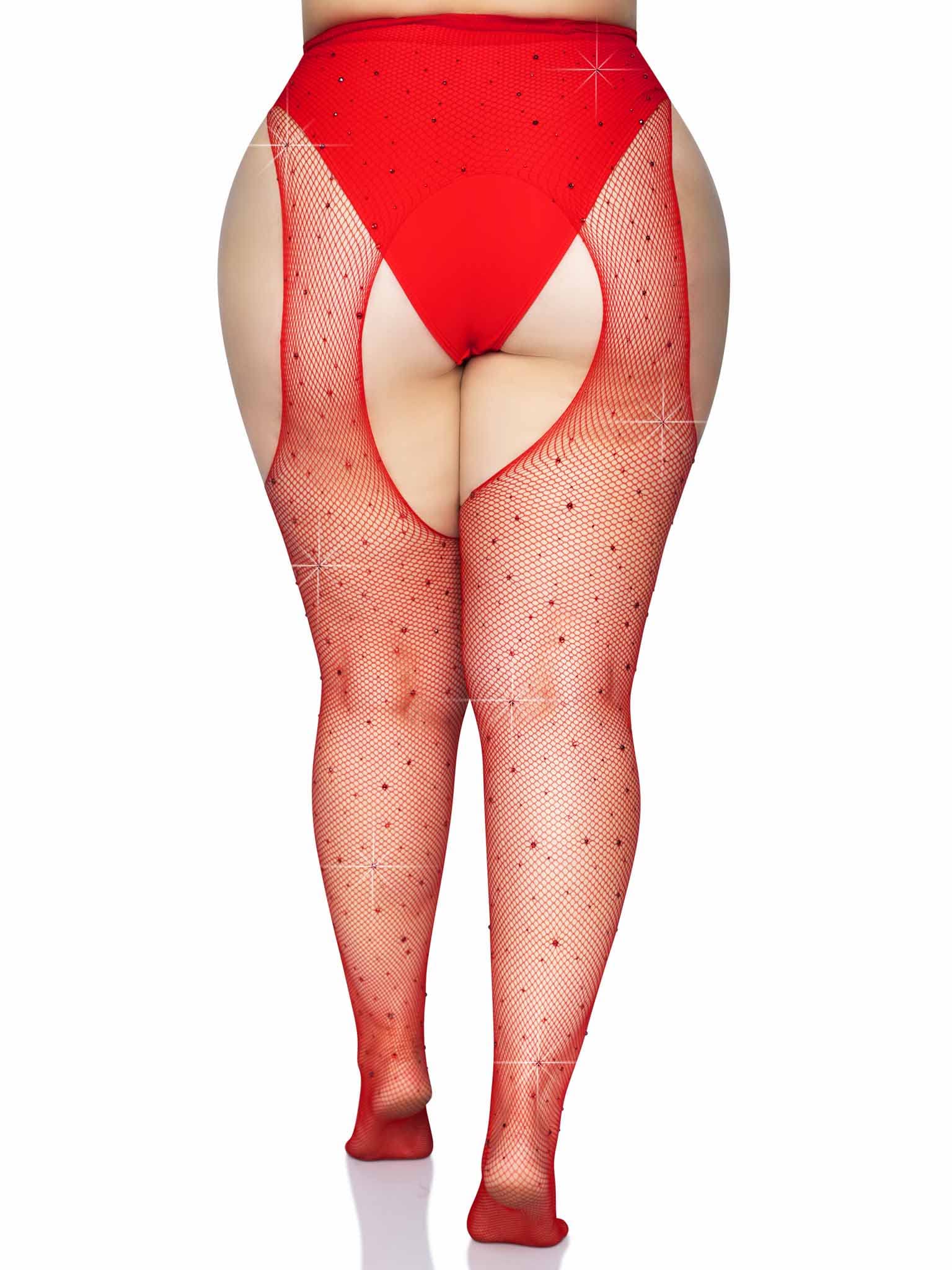 Leg Avenue Crystalized fishnet suspender Red Color