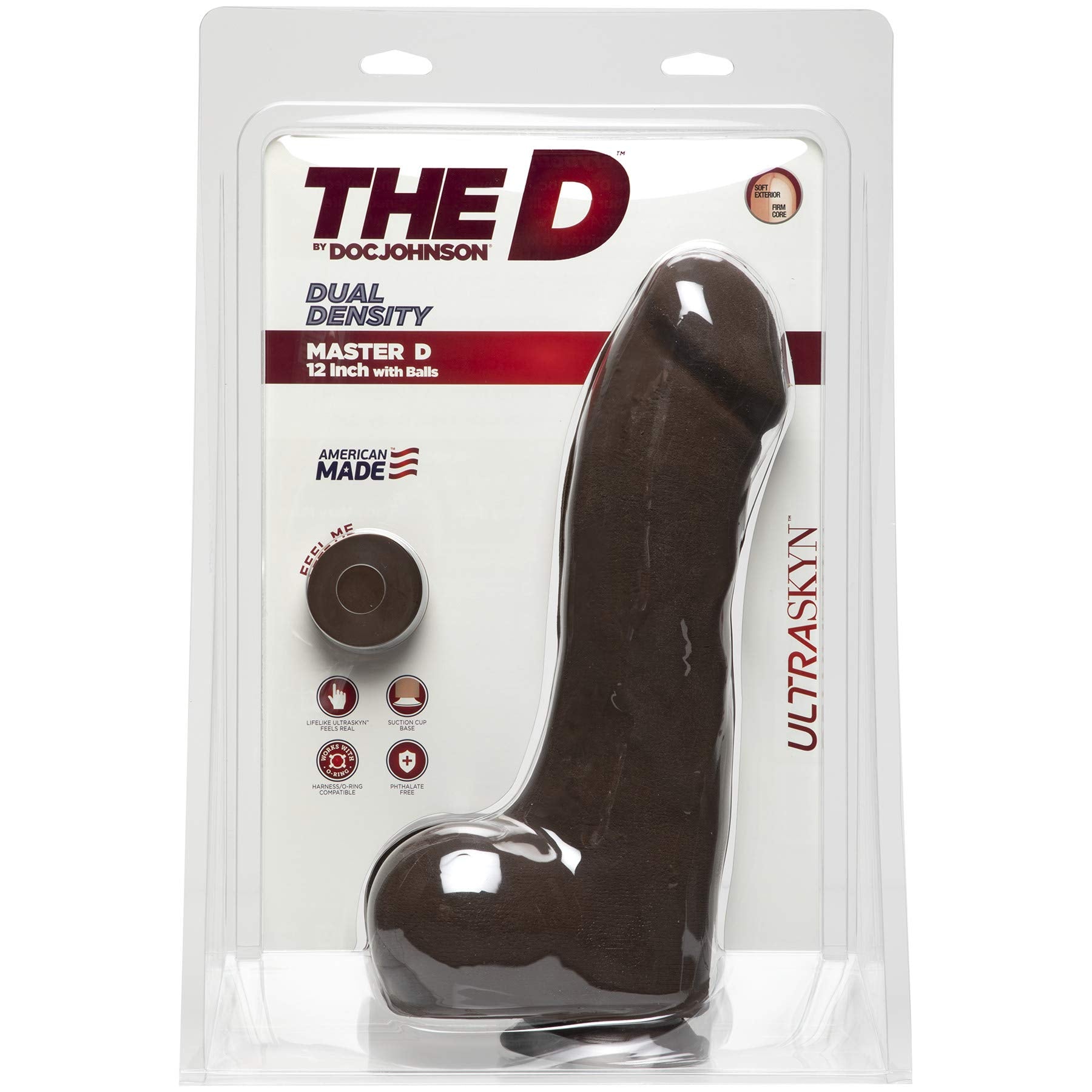 Doc Johnson The D - Master D - 12 Inch With Balls - Ultraskyn - 12" Long And 3.5" Wide - Strong Suction Cup Base - O-Ring Harness Compatible Dildo, Chocolate (1700-66-Am)