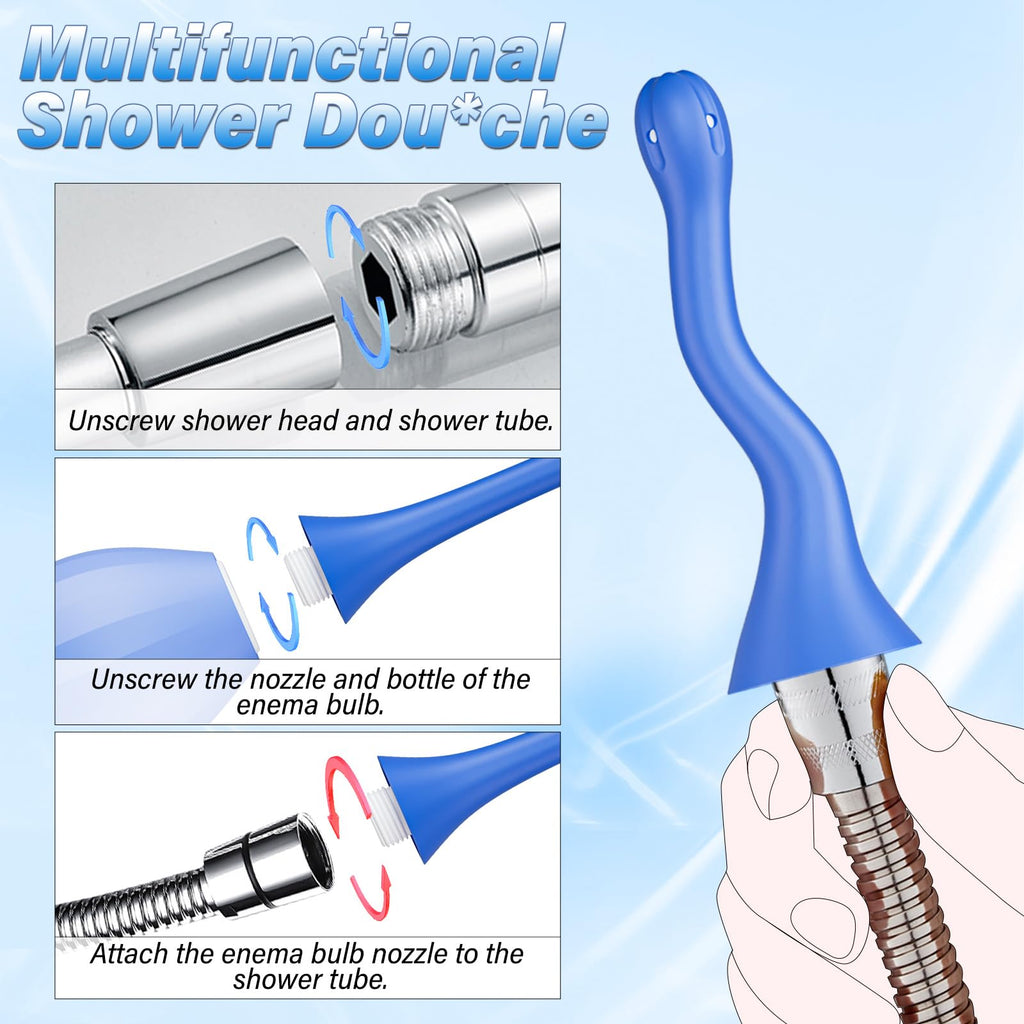 Enema Anal Douches for Men Women - Enema Bulb with Bendable Silicone Nozzles for Men Women Colon Cleanse, Anti Backflow Shower D