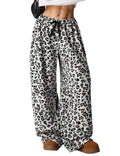 Wyeysyt Women Fuzzy Pajama Pants Plush Elastic Waist Wide Leg Leopard Pant Pj Bottoms Lounge Pants(White-S)
