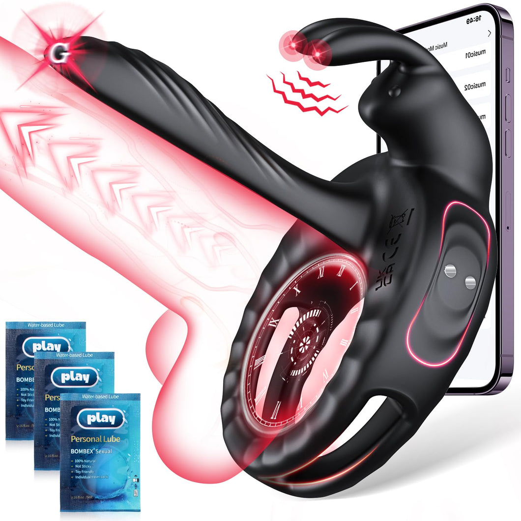 Vibrating Cock Ring Sex Toys for Couples Men - Vibrator Penis Sleeve with Rabbit Clitoris Vibrators, Adult Toy Penis Ring Cock S