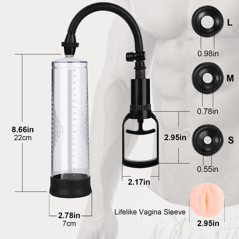 Live4Cool Vacuum Penis Pump Strengthen Manual Penis Enlarger Booster Extender Device For Men Penis Massage Care Male Sex Toy With 1Pcs Lifelike Vagina Sleeve, 3Pcs Suction Sleeves In 3 Sizes