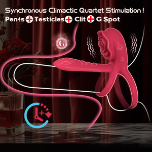Vibrating Cock Ring Penis Sleeve with Rose Clitoral Stimulator, Penis Ring Vibrator Couples Adult Sex Toys for Men Women, Male F