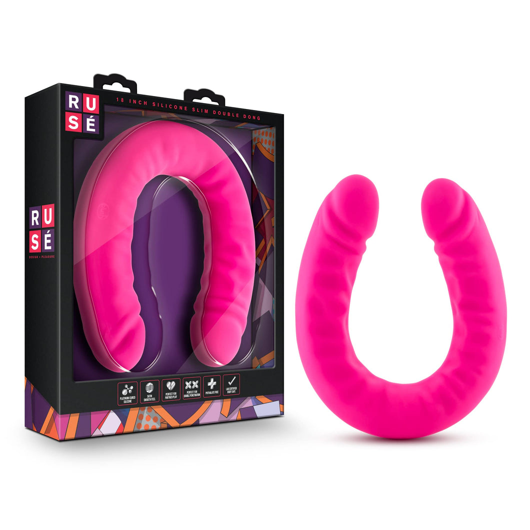 Blush Ruse - Double Ended Curved Dildo - 18''- Ultrasilk Puria Silicone For Satiny Feel - Pleasure For Couples
