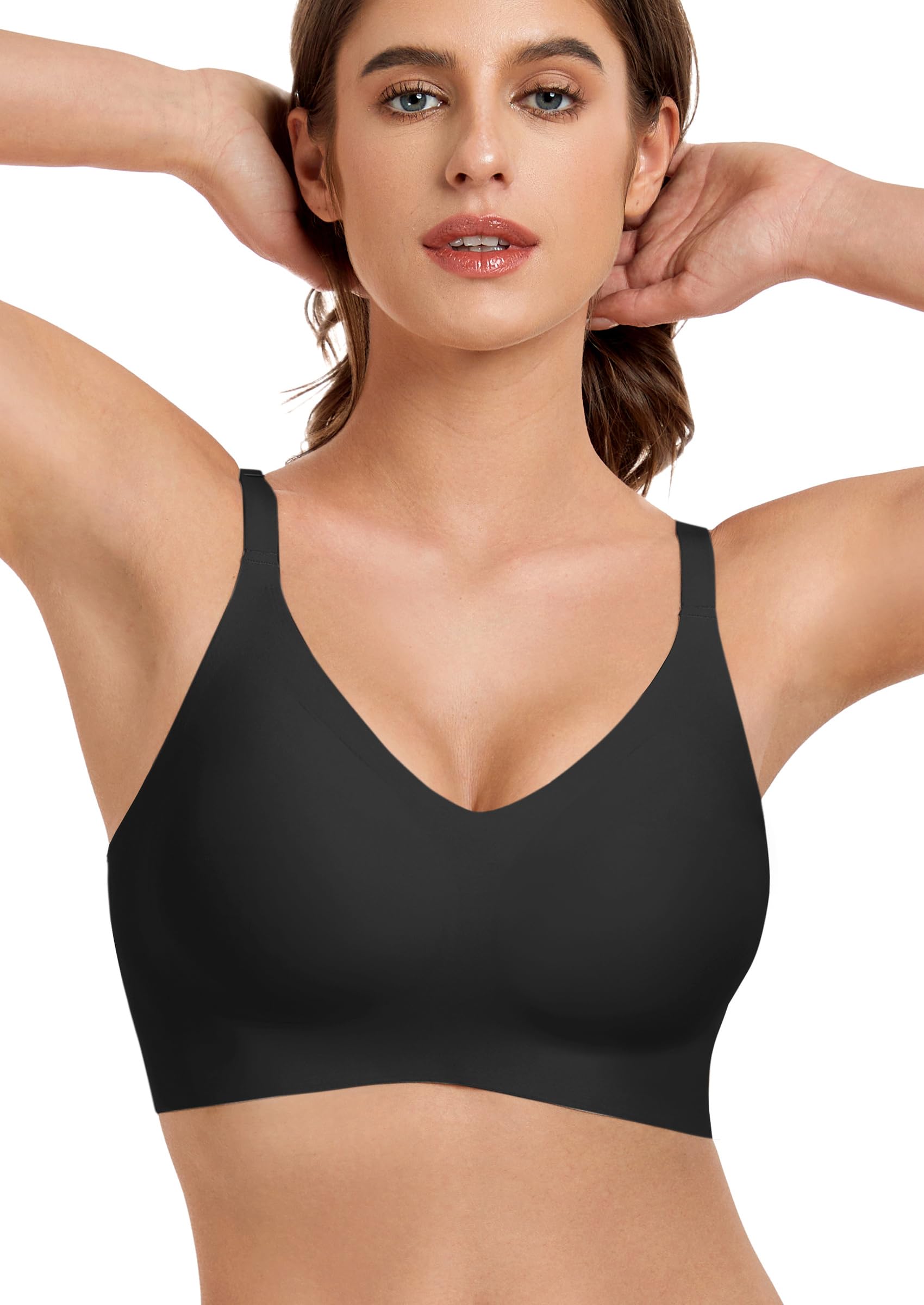 Quttlzze Womens Wireless Jelly Bras No Underwire Seamless Push Up Bra Ultra Soft Comfortable Tshirt Bralette Full Coverage-MLH,L