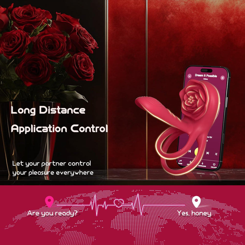Vibrating Cock Ring Penis Sleeve with Rose Clitoral Stimulator, Penis Ring Vibrator Couples Adult Sex Toys for Men Women, Male F