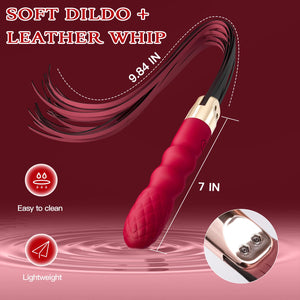 Sex Whip with G Spot Vibrators - BDSM Leather Sex Whips Female Sex Toys Dildo Vibrator with 10 Vibrating Pattern, Couples Adult