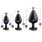 Blush Novelties Luxe - Anal Bling Butt Plug Heart Shape Gem Sex Toy 3 Piece Training Kit Soft Satin Silicone - Black Rainbow Gem