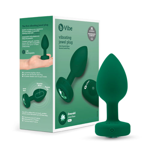 B-Vibe Vibrating Anal Jewel - Remote Control Anal Plug Vibrator, Butt Plug and Sex Toys for Adults - Emerald Green M/L