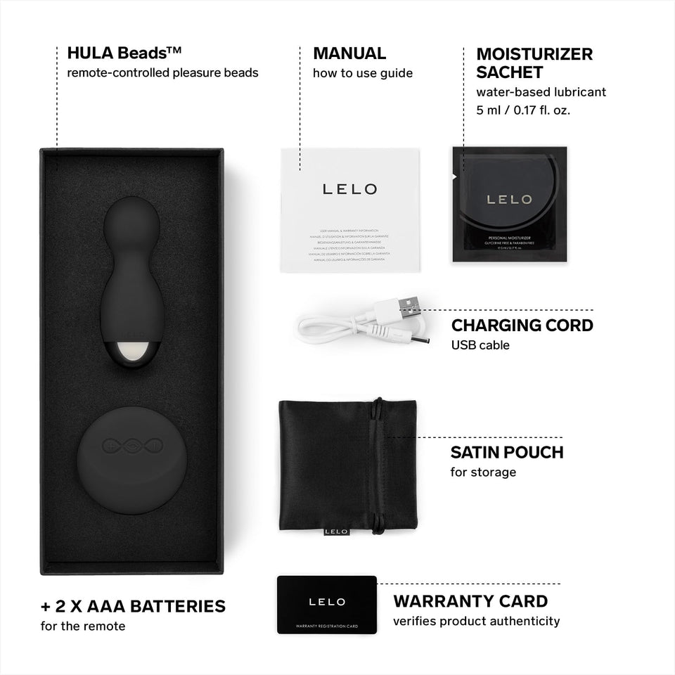 Lelo Hula Beads, Twisting, Turning And Vibrating Pleasure Beads (Kegel Balls For Women) Vibrator Egg Ben Wa Balls Bullet Vibration Egg Wireless Remote Control Vibrator, Black