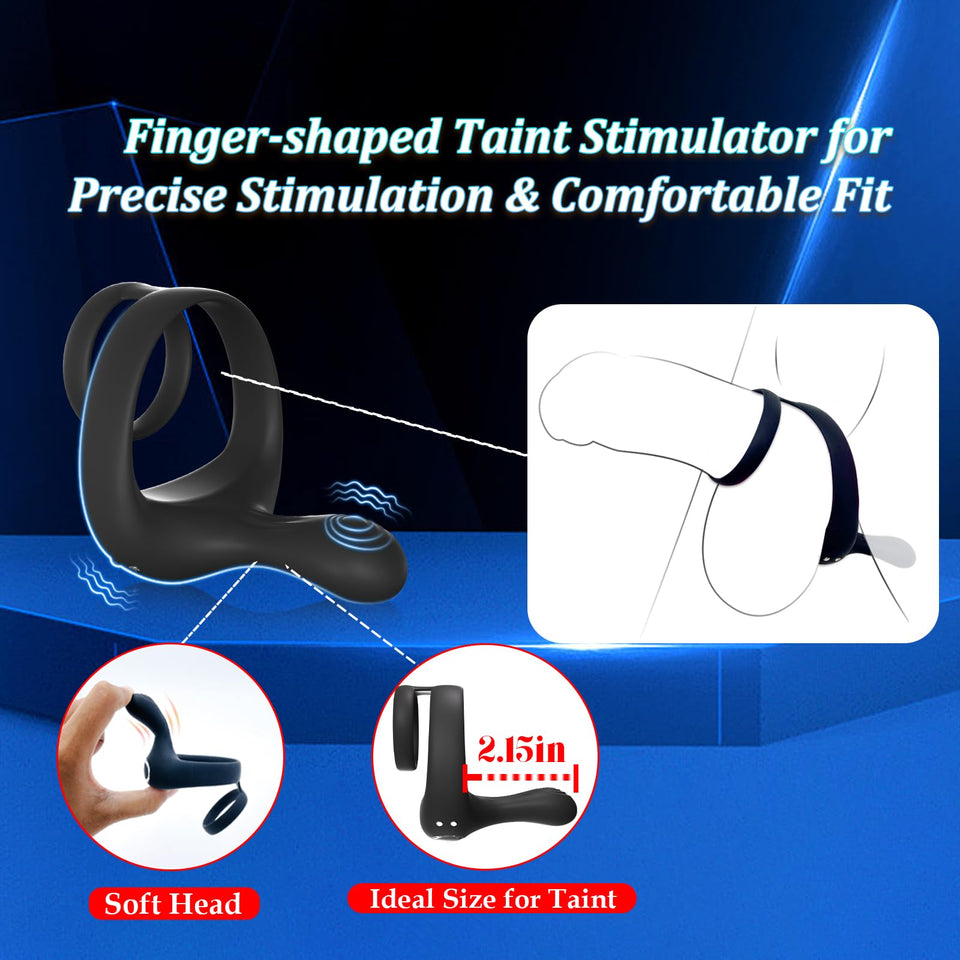 Vibrating Cock Ring Taint Stimulator, Silicone Pleasure Penis Ring Vibrator Couples Adult Sex Toys for Men, Dual Motors 9 Vibrat