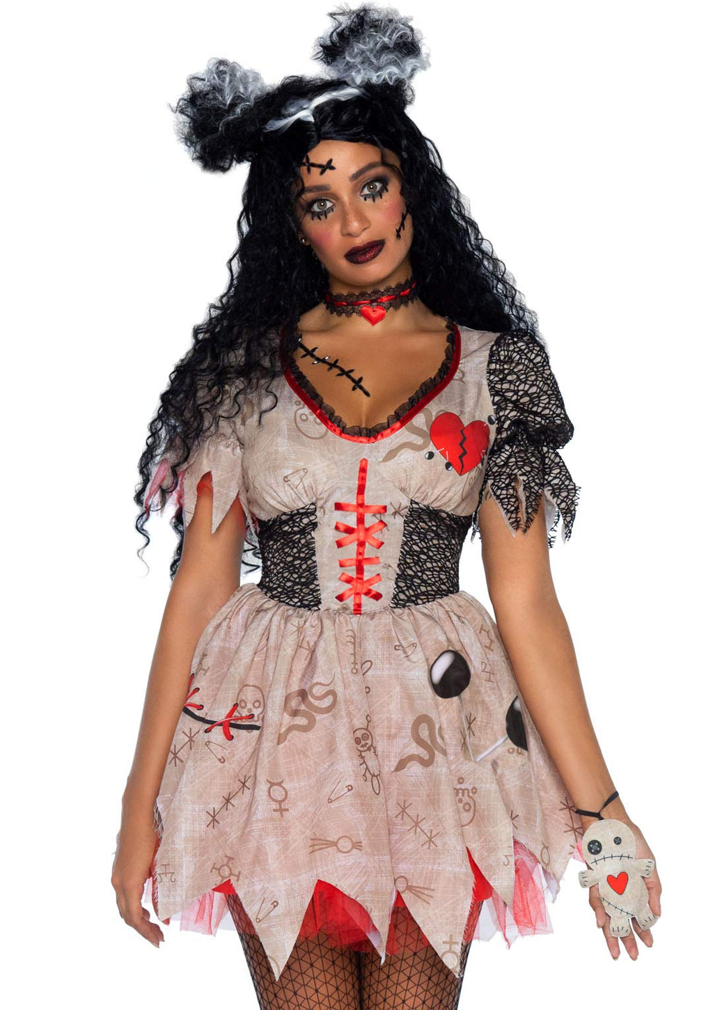 3 Pc Deadly Voodoo Doll, Includes Printed Dress With Net And Stitch Accents, Heart Choker, And Doll Bracelet.