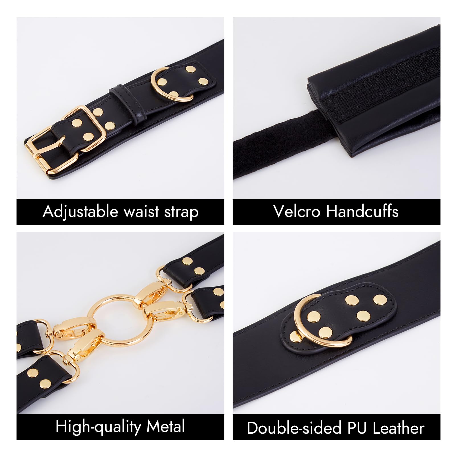 UTIMI Sex Bondage BDSM Kit Restraints Adult SM 6PCS Sets with Adjustable Handcuffs Ankle Cuff Thigh Cuffs Waist Strap Blindfold