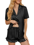 Lanyoshe Silk Pajamas for Women Satin Womens Pajama Sets Short Sleeve Set 2-Piece Sleepwear (US, Alpha, Small, Regular, Regular,