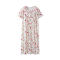 Keyocean Nightgowns for Women, Soft Cotton Comfy Lightweight Short Sleeves Ladies Nightdress, Red Flower, Medium
