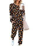 Ekouaer Sweatsuits Womens Loungewear Set Tracksuit Long Sleeve Pajamas Set with Pockets 2 Piece Outfits Lounge Sets Halloween Pu