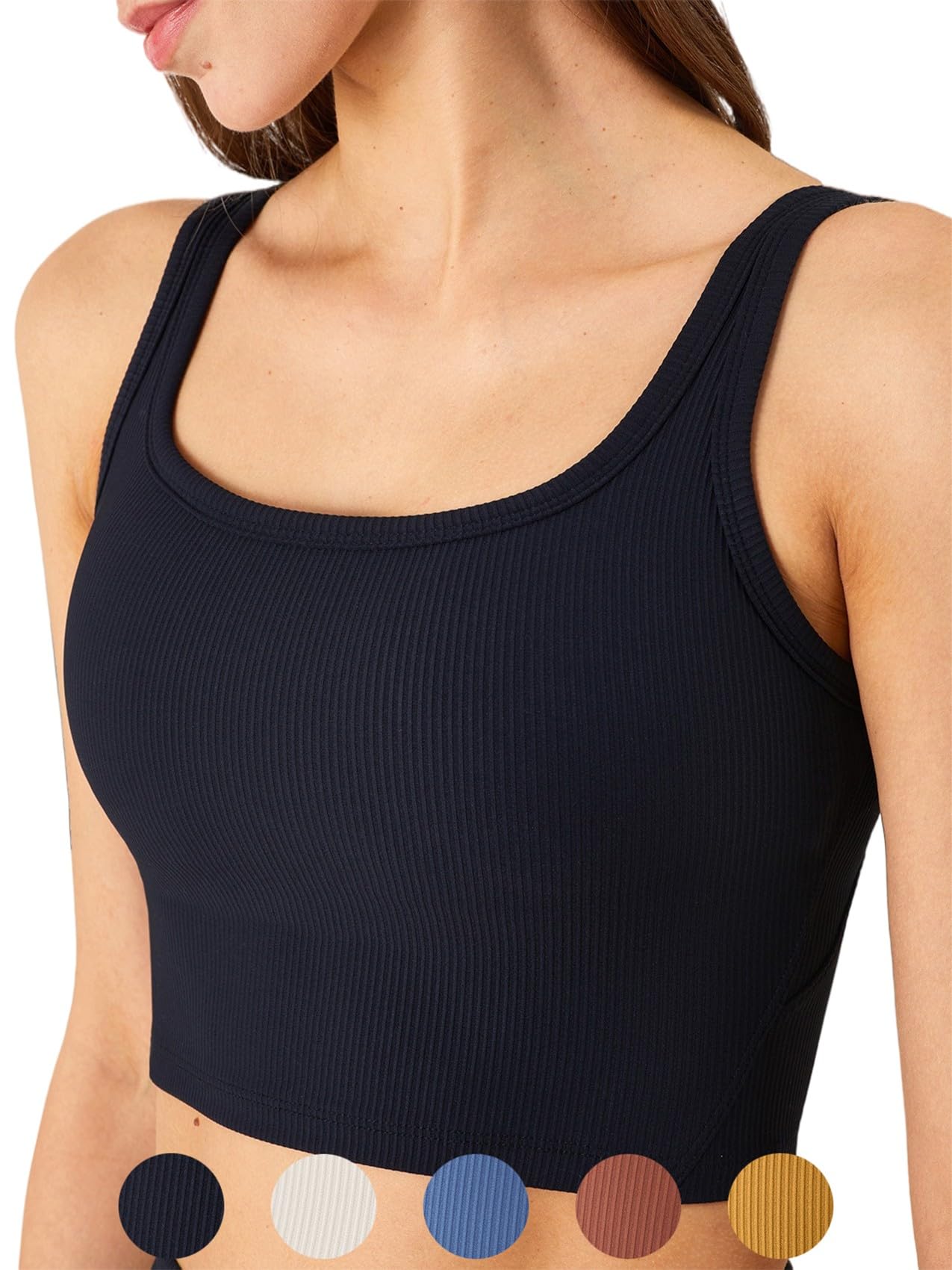 Chilylori Womens Seamless Sports Bra Workout Crop Top Ribbed Padded Longline Wirefree Medium Support Tank Tops Fitness Bras Top