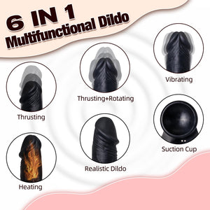 6in1 Thrusting Dildo Vibrator Adult Sex Toys Realistic Silicone Suction Cup Dildos with 3 Vibration 5 Thrust Modes with Roating,