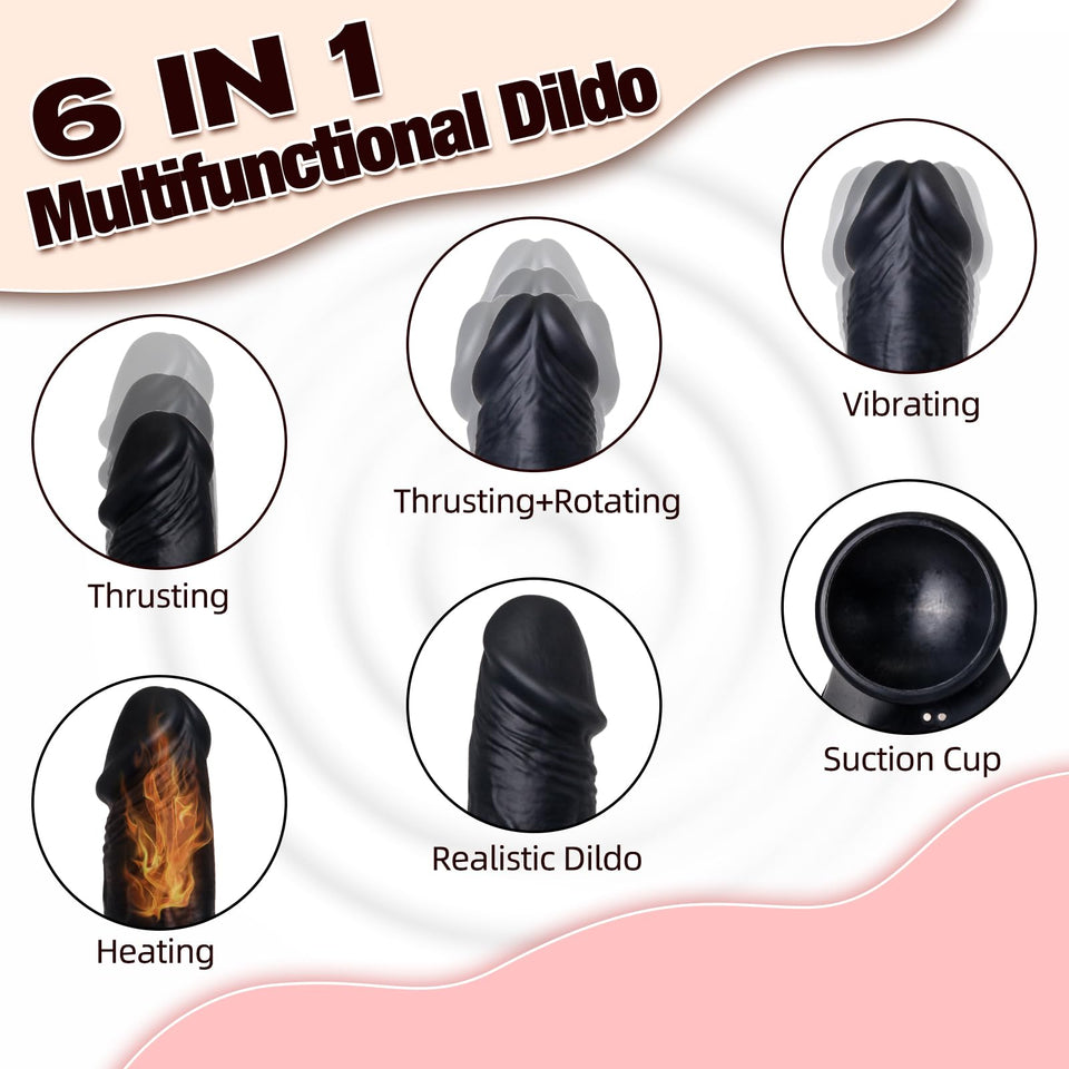 6in1 Thrusting Dildo Vibrator Adult Sex Toys Realistic Silicone Suction Cup Dildos with 3 Vibration 5 Thrust Modes with Roating,