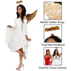 2 Pc Metallic Angel Wings And Tinsel Halo Headband.