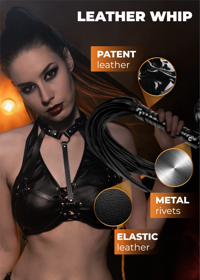DINDO Sex Whip for Adult Couples Games, Belted Black Leather BDSM Whip for Spanking, Kinky Sex Toy Floggers Adult Play 28''