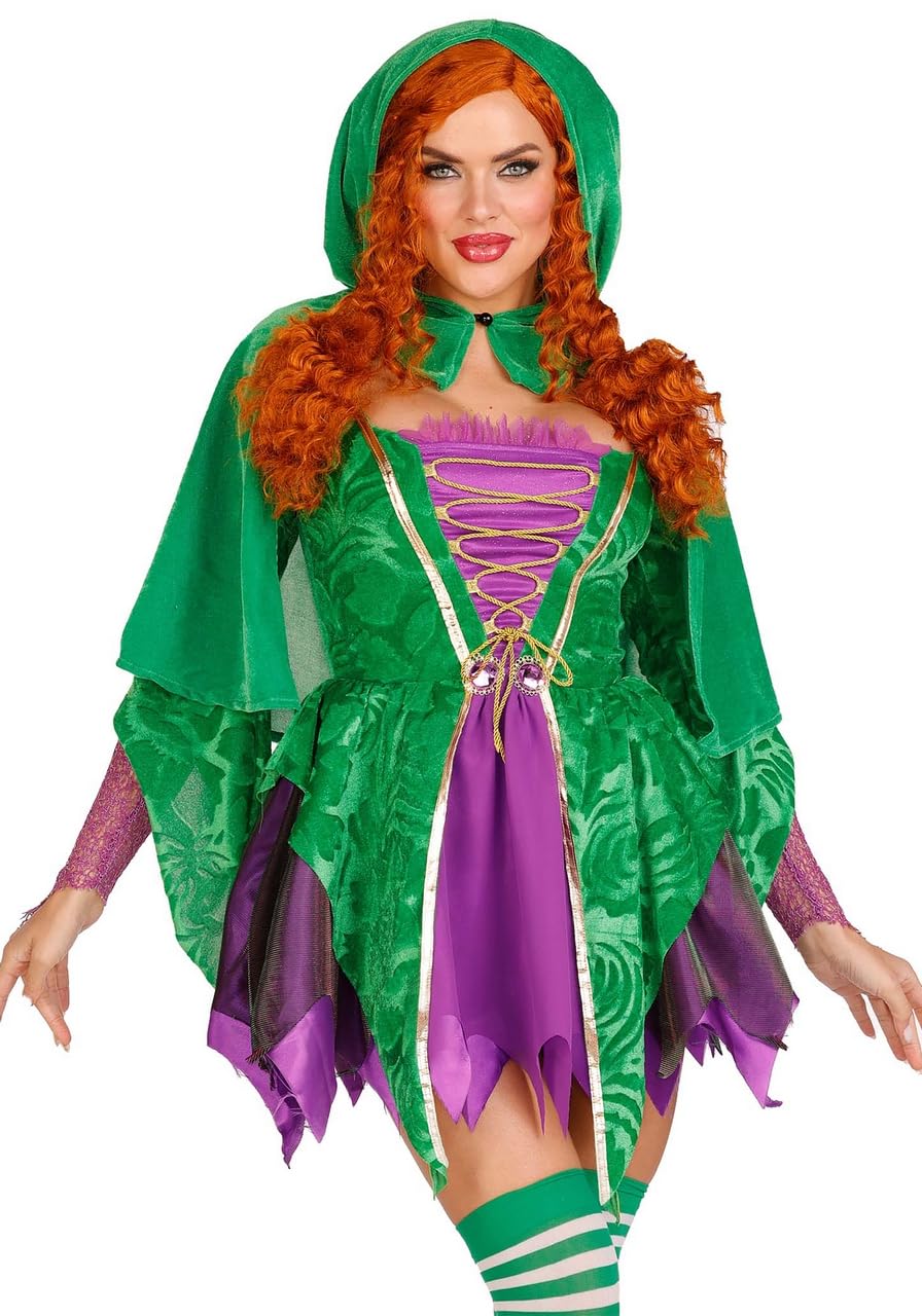 2 Pc Crafty Spellcaster, Includes Velvet Dress With Iridescent Tattered Skirt And Net Gauntlet Sleeve, Lace Up Front And Jewels
