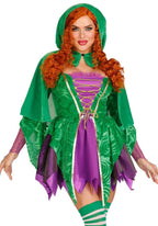 2 Pc Crafty Spellcaster, Includes Velvet Dress With Iridescent Tattered Skirt And Net Gauntlet Sleeve, Lace Up Front And Jewels