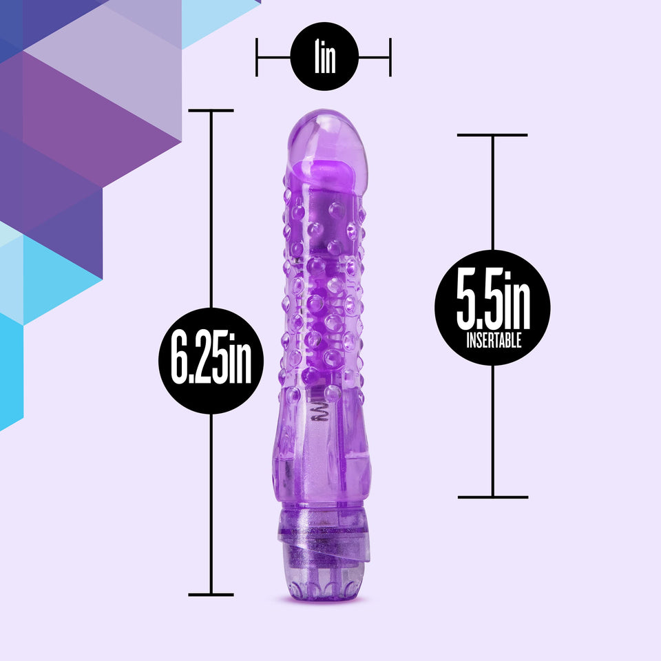 Blush Bump N Grind - 6 Inch Soft Nubby Tickler Multispeed Vibrating Dildo - Small 1.1&quot; Wide Flexishaft Bendable Vibrator - Ipx7 Waterproof - Body Safe Sex Toy For Women Couples - Clear Purple