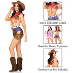 5 Pc Playful Cowboy, Includes Tie Front Crop Top With Fringe Detail, High Waist Bottoms, Belt With Fringe Accent, Pin On Sheriff