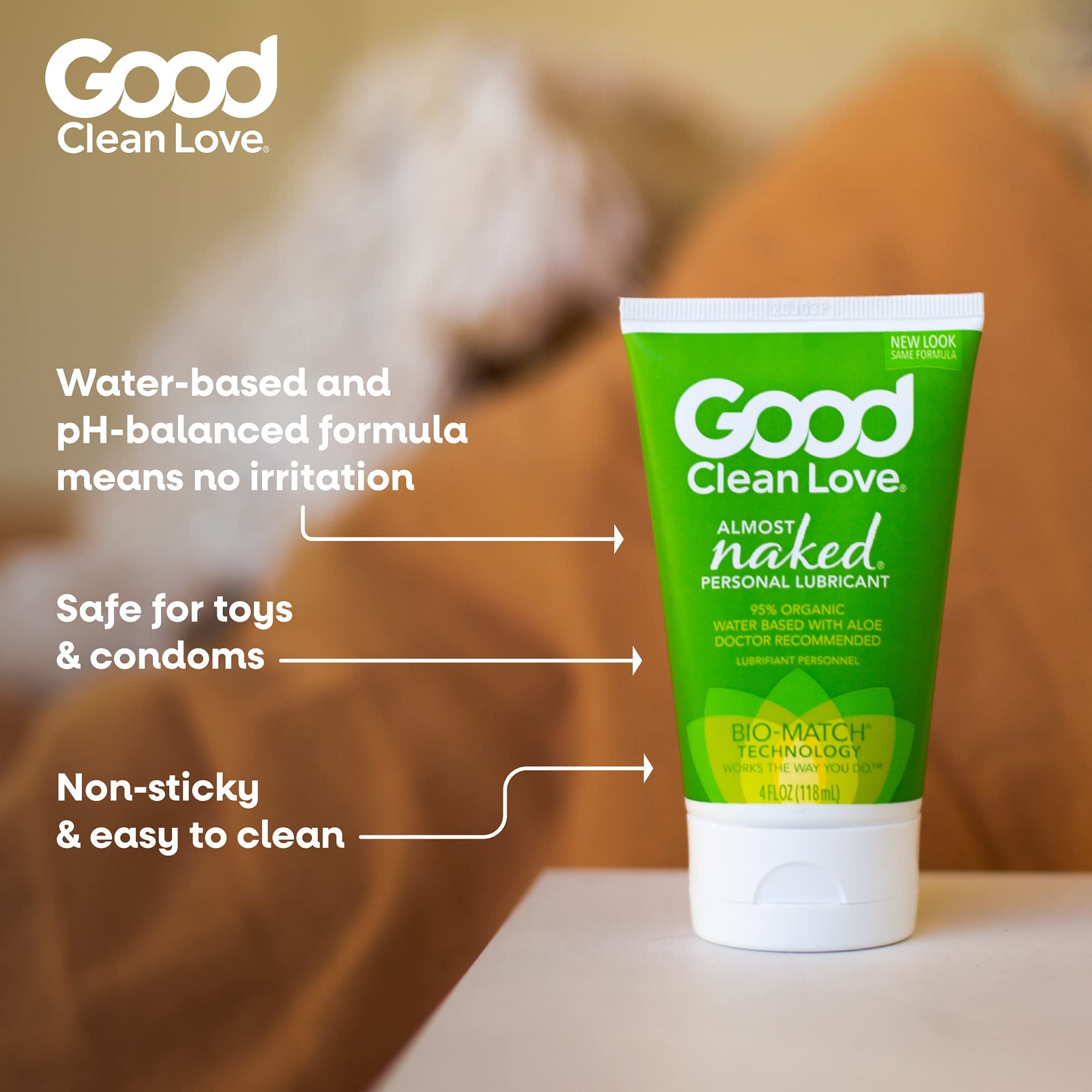Good Clean Love Almost Naked Personal Lubricant, Organic Water-Based Lube with Aloe Vera, Safe for Toys & Condoms, Intimate Well